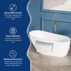 Sarlai Modern High-Back White Acrylic Freestanding Bathtub