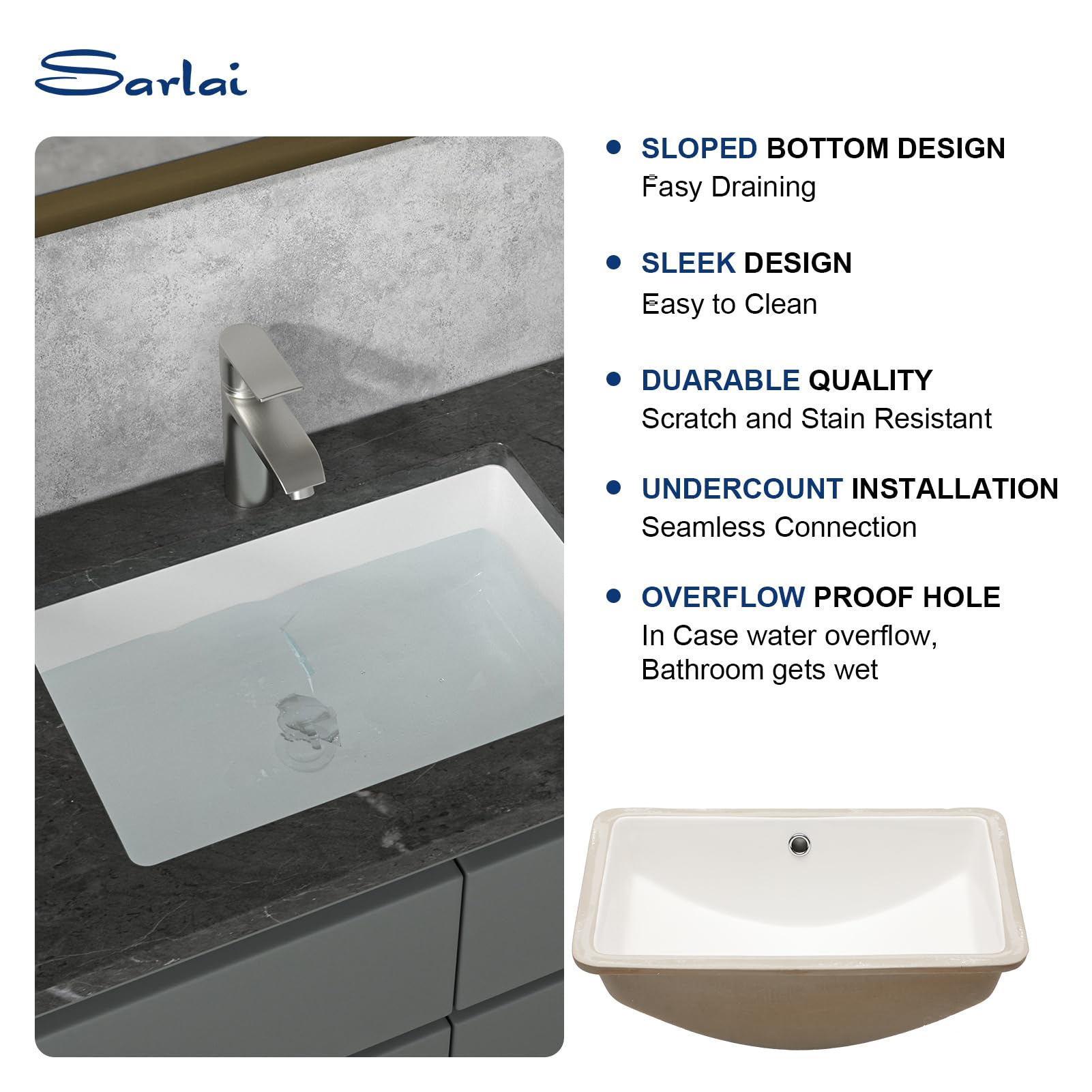 Sarlai 21'' x 14'' White Ceramic Undermount Rectangular Bathroom Sink