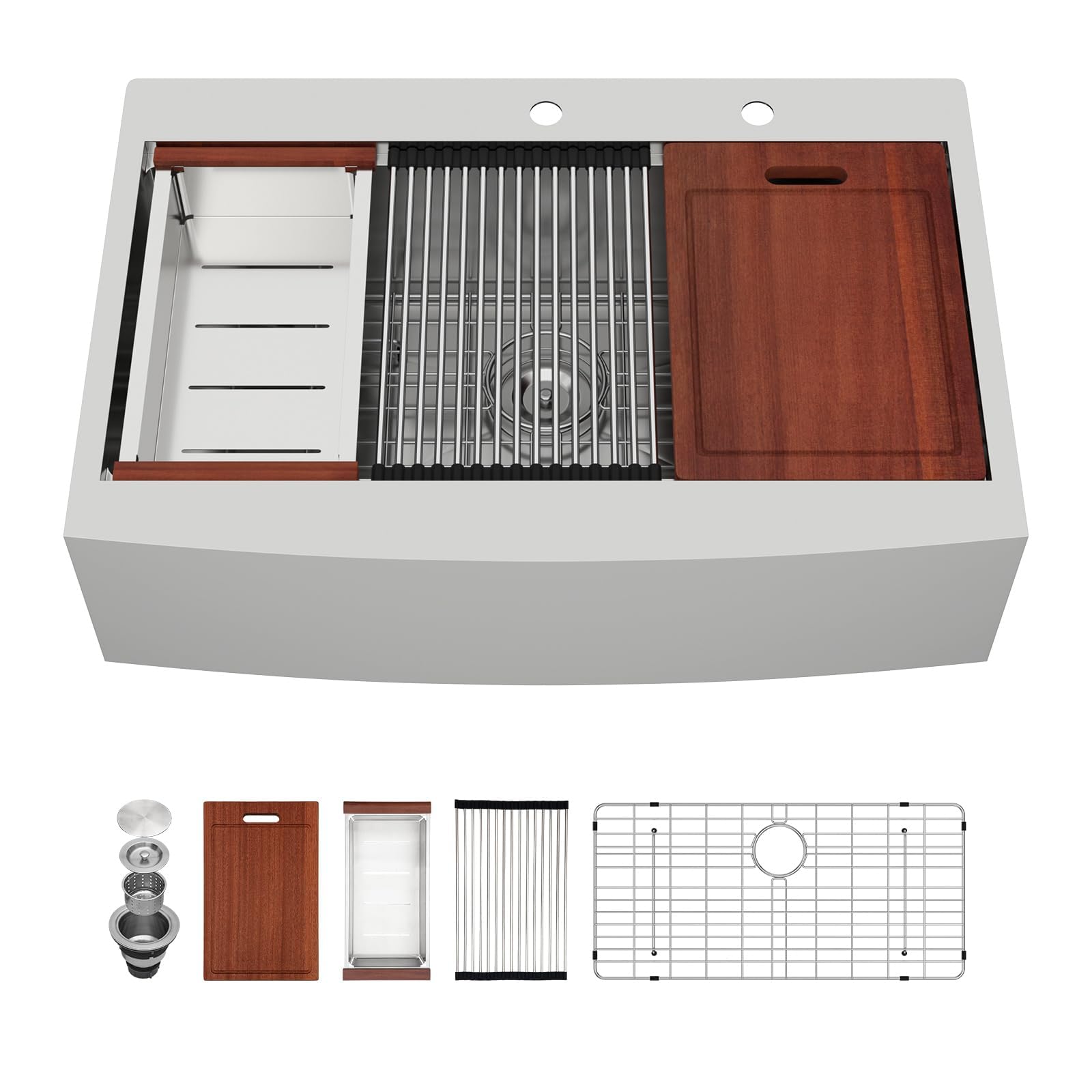 Sarlai 33'' Topmount Workstation Single Bowl Stainless Steel Farmhouse Sink Main image