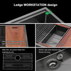 Sarlai 33'' Stainless Steel Single Bowl Black NANO PVD Workstation Farmhouse Sink