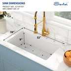 Sarlai 32in White Undermount Single Bowl Fireclay Ceramic Kitchen Sink