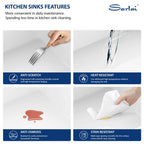 Sarlai 33''x20'' Workstation White Fireclay Farmhouse Sink, Apron Front Undermount Single Bowl Porcelain Kitchen Farmer Sink