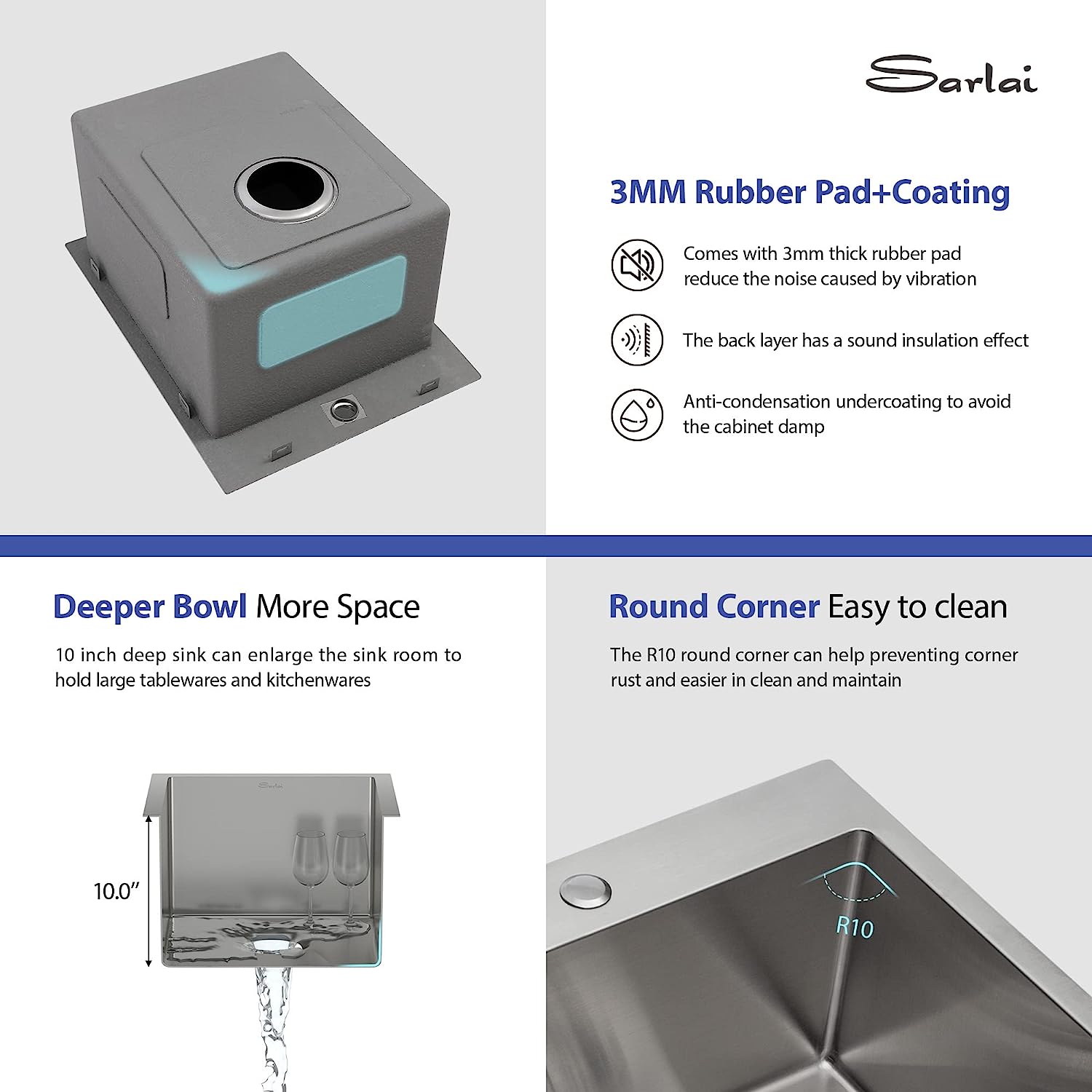 Sarlai 15''x 20'' Stainless Steel Drop-in Single Bowl Bar Sink