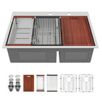 Sarlai 33'' x 22'' Topmount Double Bowl 60/40 Workstation Stainless Steel Kitchen Sink