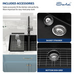 Sarlai 33''x19'' 50/50 Double Bowl Matte Black Granite Composite Kitchen Sink, Undermount Quartz Under Counter Basin with Complete Accessories