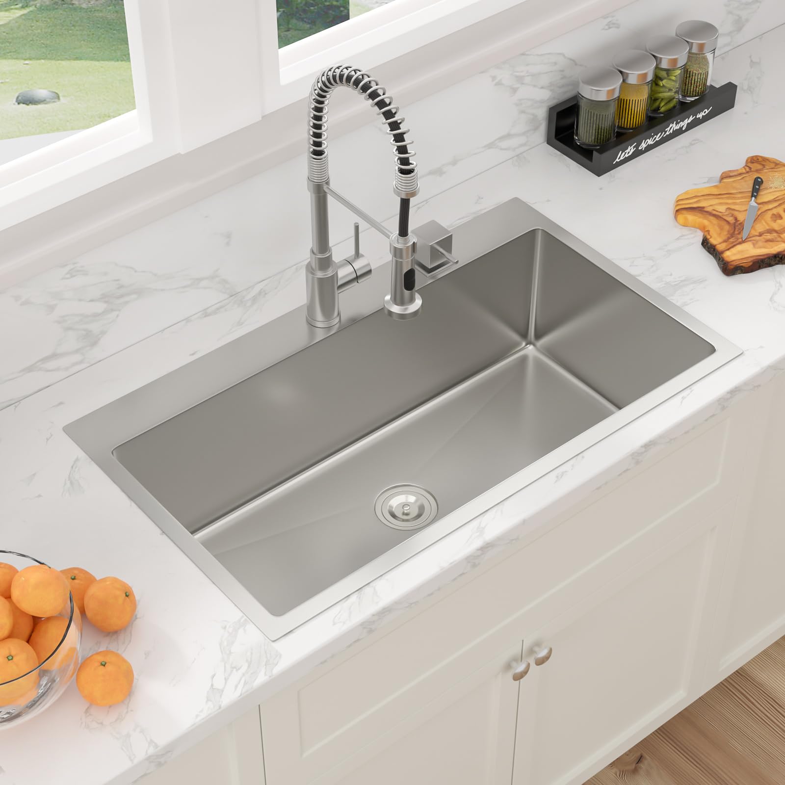Sarlai 33in Drop In Single Bowl Stainless Steel Kitchen Sink