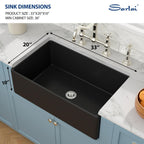 Sarlai 33'' Matte Black Fireclay Farmhouse Sink, Apron Front Single Bowl Ceramic Porcelain Kitchen Farmer Basin
