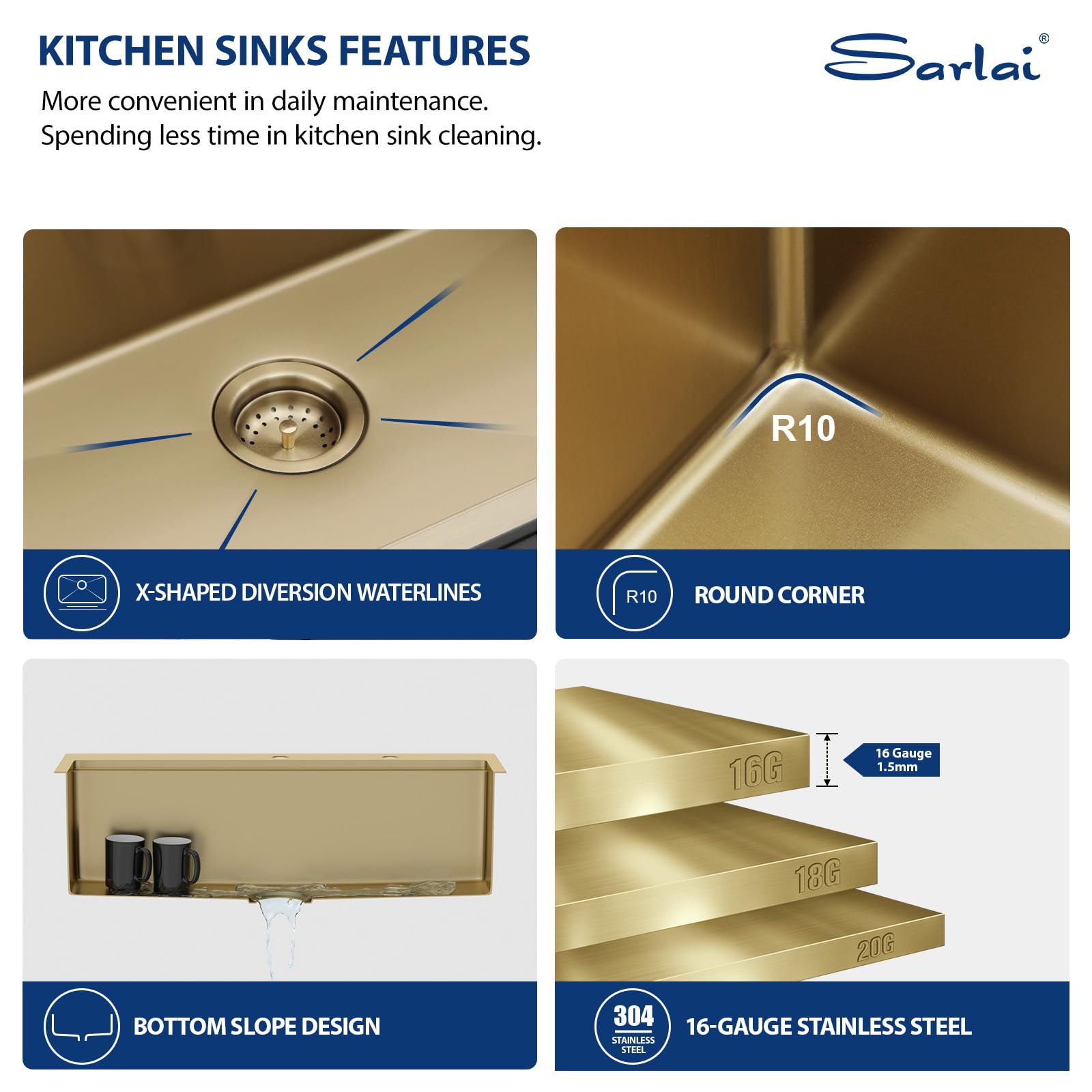 Sarlai 33''x22'' Gold Nano PVD Drop-In Workstation Kitchen Sink, 16 Gauge Stainless Steel Topmount Single Bowl with Pull-out Kitchen Faucet