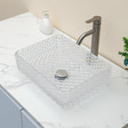 Sarlai 17.5''x13'' Diamond Rectangular Tempered Glass Bathroom Vessel Sink, Countertop Basin with Pop-up Drain Combo