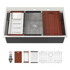 Sarlai 36in Drop In Double Bowl 60/40 Low Divide Stainless Steel Workstation Kitchen Sink