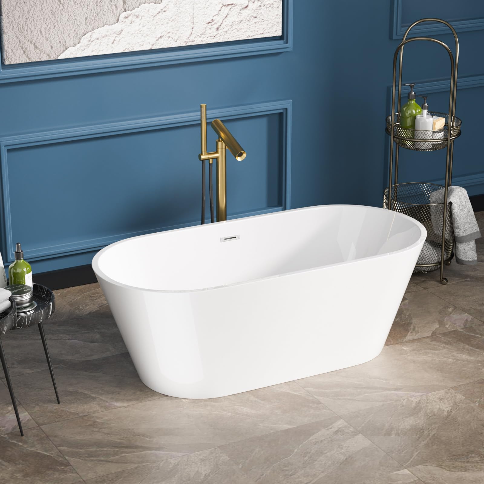 Sarlai Modern Oval White Acrylic Freestanding Bathtub