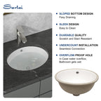 Sarlai 16in Undermount Oval Pure White Porcelain Ceramic Bathroom Vessel Sink