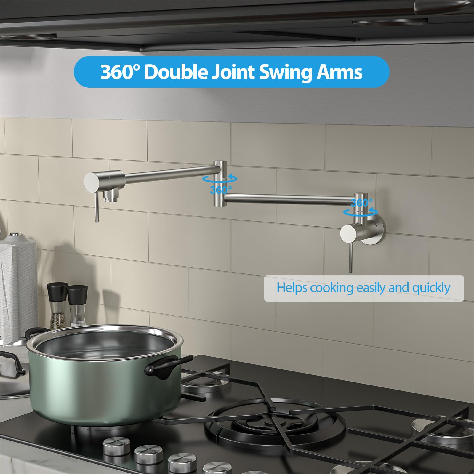 Sarlai Stainless Steel Two Handles Wall Mount Folding Stretchable Kitchen Faucet