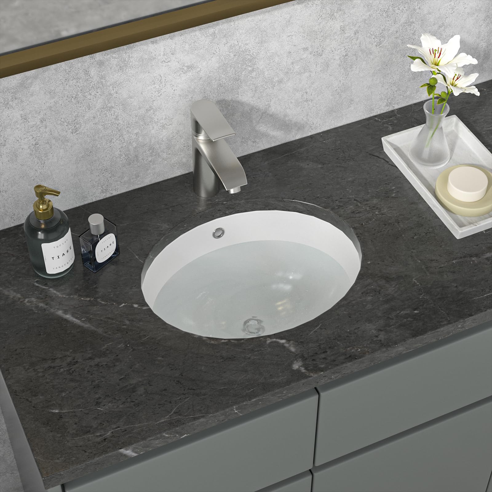 Sarlai 16in Undermount Oval Pure White Porcelain Ceramic Bathroom Vessel Sink