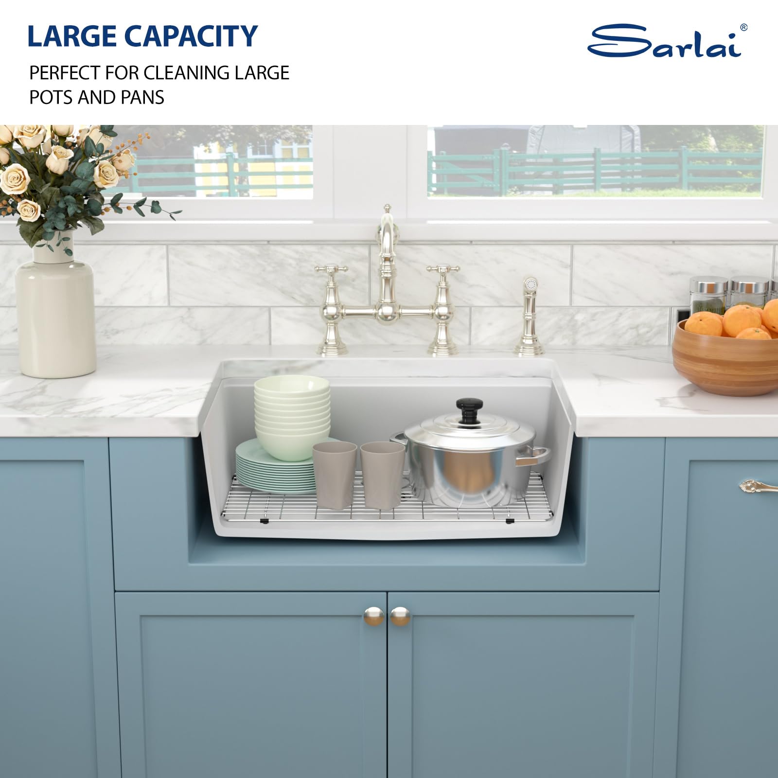 Sarlai 30in Under Counter White Granite Composite Quartz Single Bowl Workstation Kitchen Sink