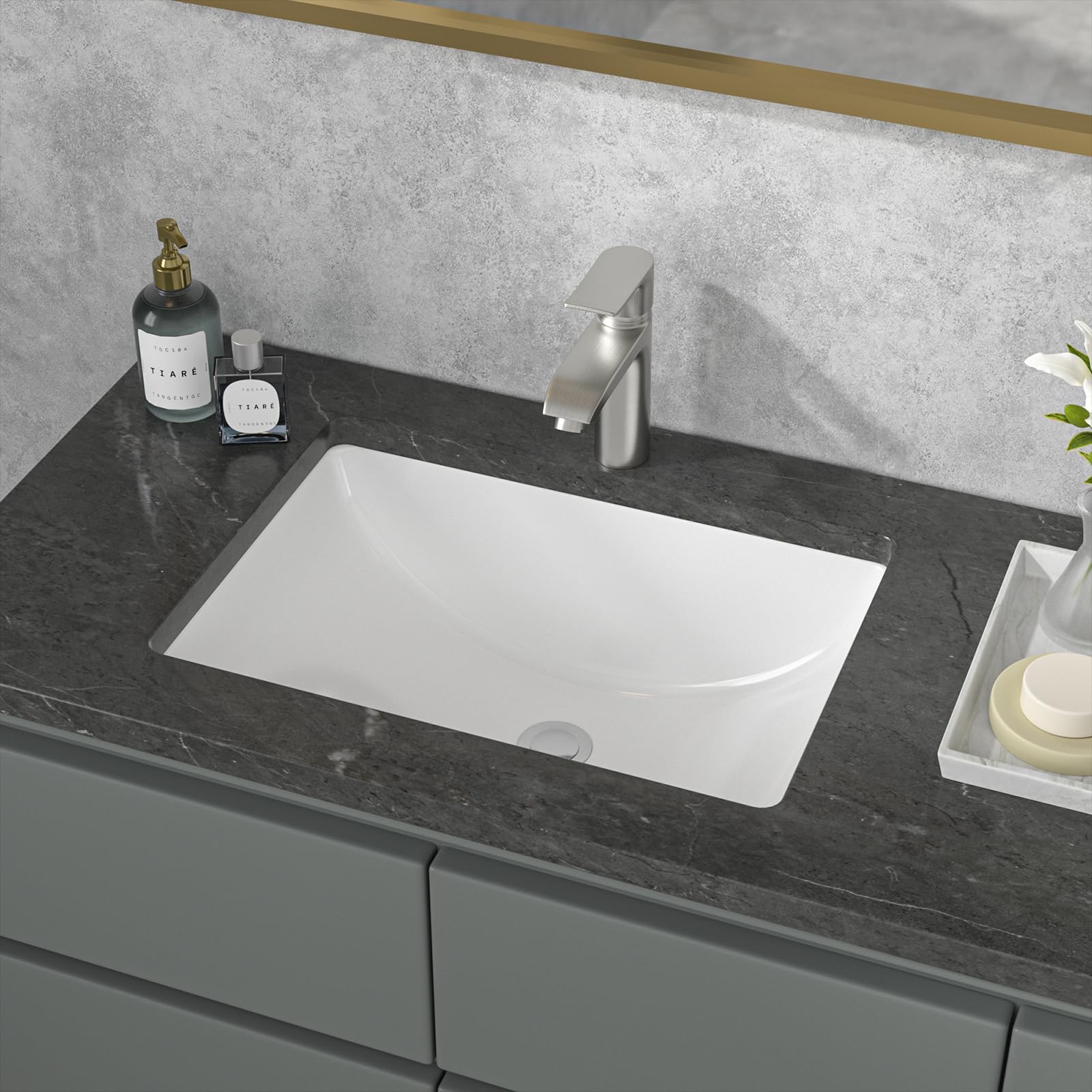Sarlai 19.4in x 13.7in White Ceramic Rectangular Undermount Bathroom Vessel Sink with Overflow