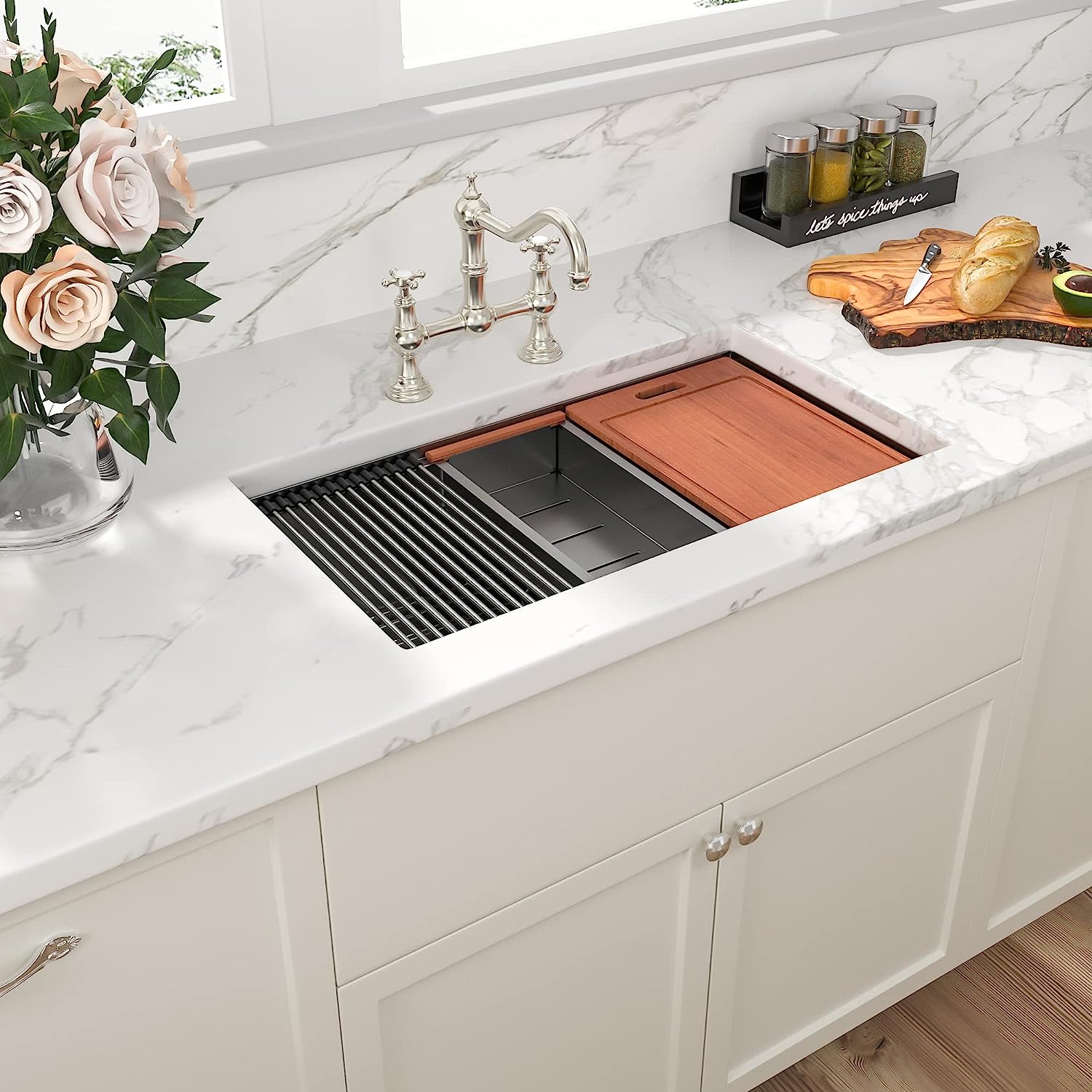 Sarlai 30'' Stainless Steel Black Single Bowl Workstation Kitchen Sink