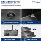 Sarlai 30'' Digital Display Drop In Waterfall Single Bowl Stainless Steel Workstation Kitchen Sink