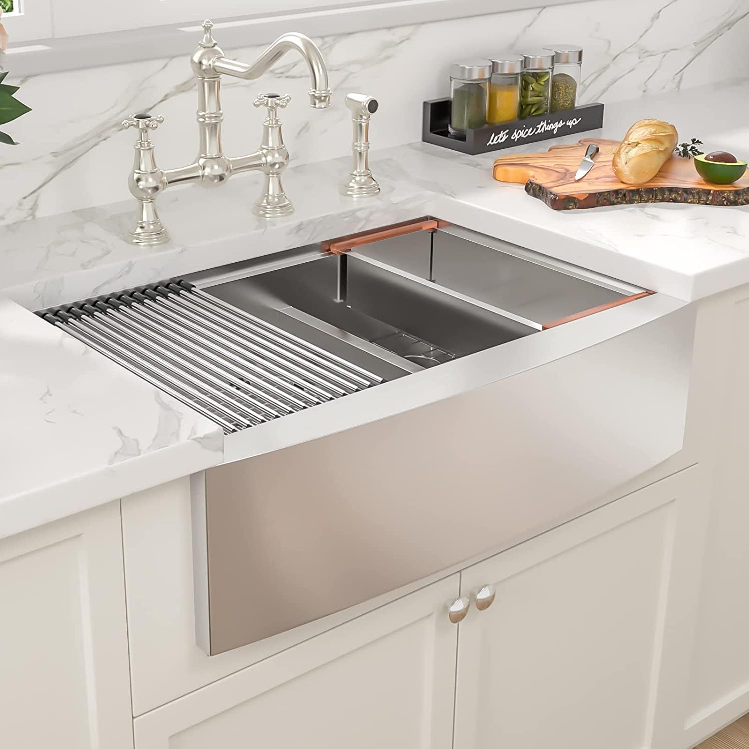 Sarlai 30in Stainless Steel Low Divide Double Bowl 60/40 Apron Front Workstation Farmhouse Sink Secondary image