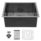 Sarlai 23'' x 18'' Undermount Gunmetal Black Single Bowl Stainless Steel Bar Sink