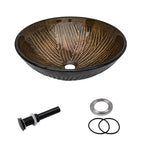 Sarlai 16.5''x16.5'' Brown Round Tempered Glass Bathroom Vessel Sink, Countertop Basin with Pop-up Drain Combo