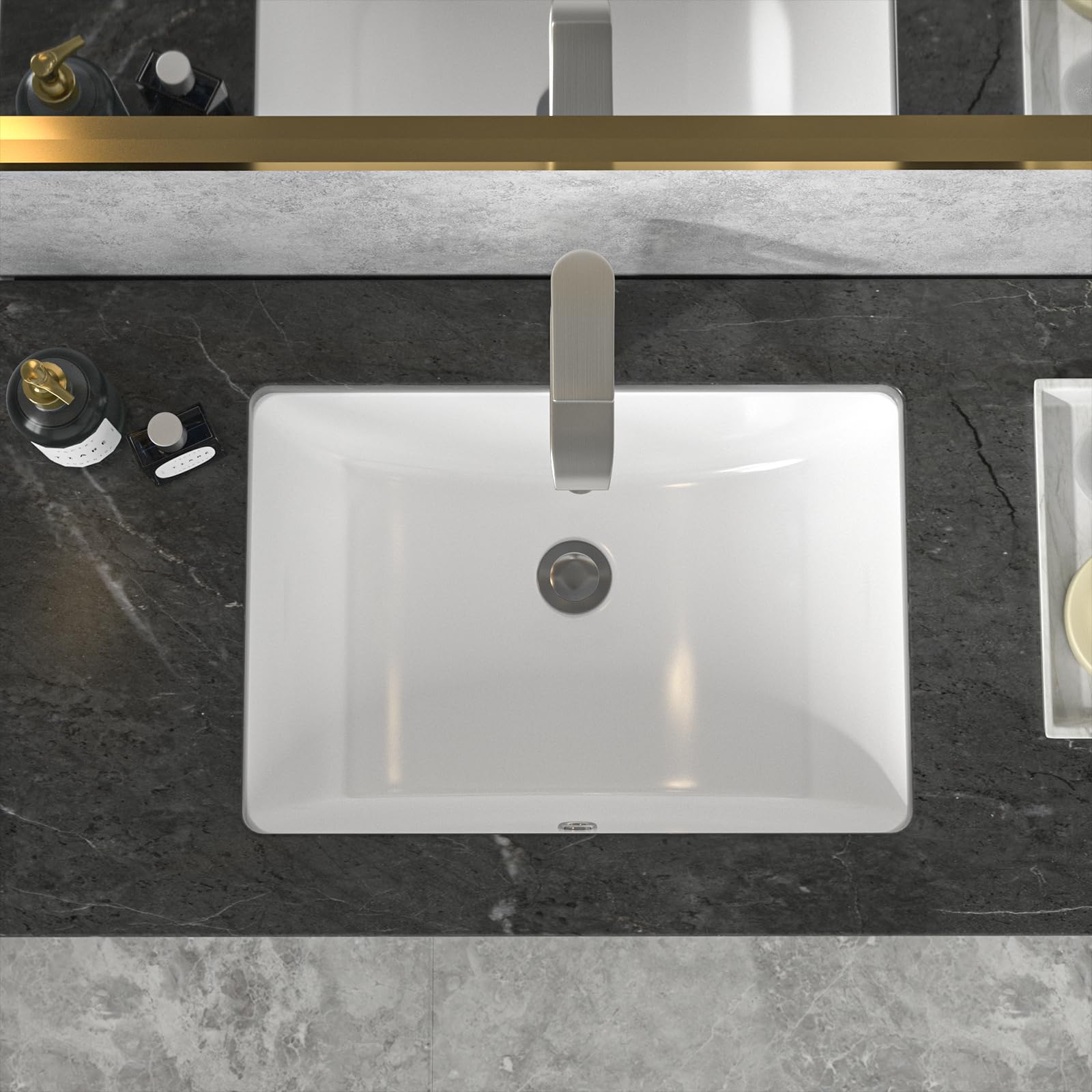 Sarlai 19.4in x 13.7in White Ceramic Rectangular Undermount Bathroom Vessel Sink with Overflow