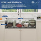 Sarlai 45''x19'' Extra Large Undermount Workstation Kitchen Sink, 16 Gauge Stainless Steel Deep Single Bowl Under Counter Basin