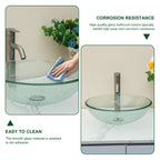 Sarlai 16.5''x16.5'' Artistic Round Tempered Glass Bathroom Vessel Sink, Vanity Countertop Basin with Pop-up Drain