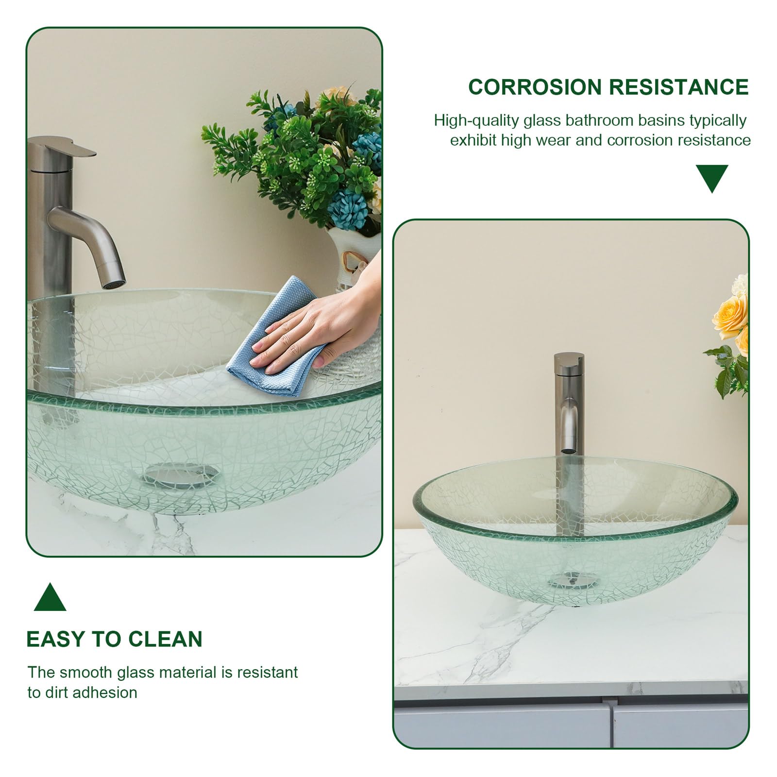Sarlai 16.5''x16.5'' Artistic Round Tempered Glass Bathroom Vessel Sink, Vanity Countertop Basin with Pop-up Drain