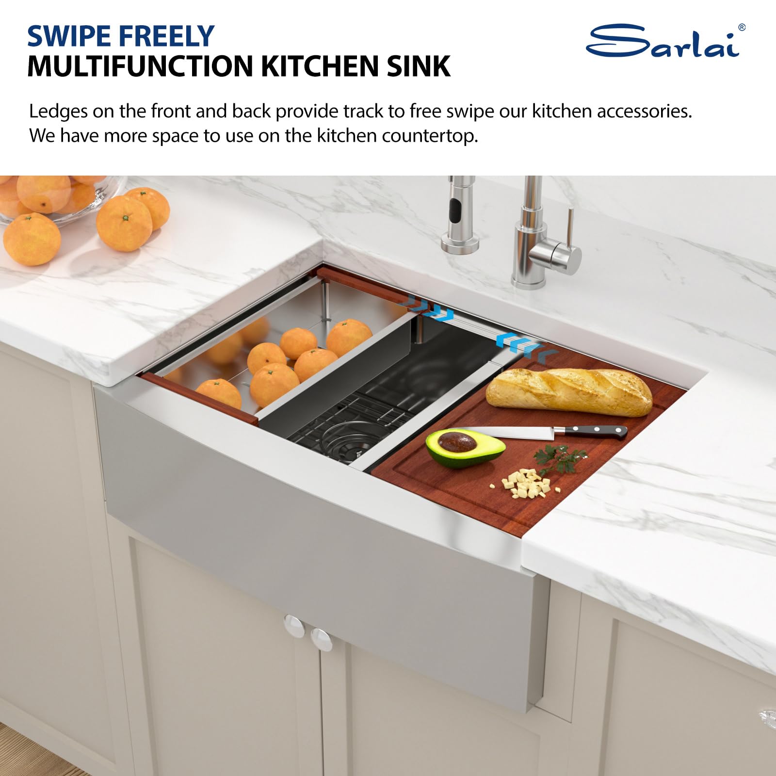 Sarlai 30in Double Bowl Apron Front Stainless Steel Workstation Kitchen Farm Sink