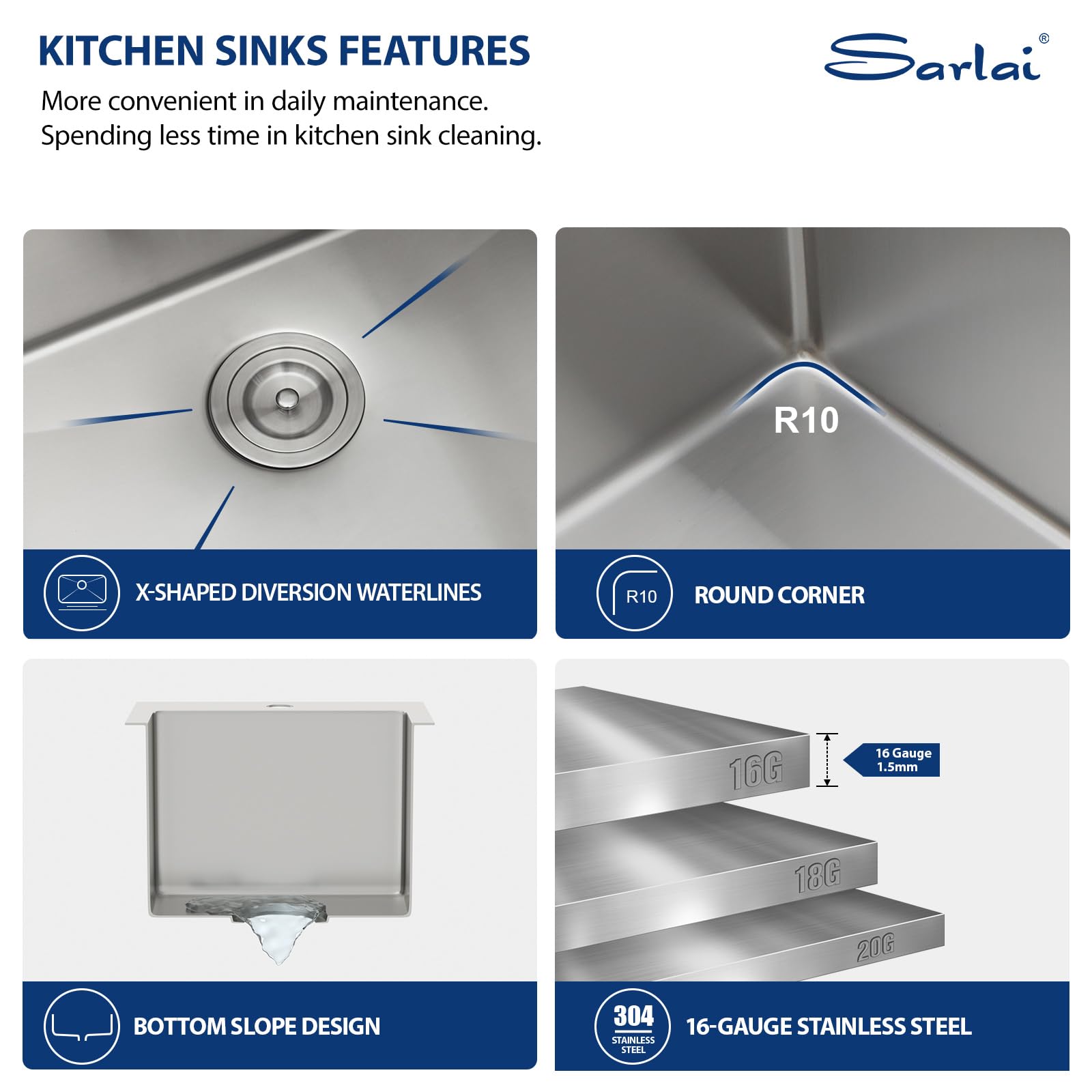 Sarlai 15in Topmount Single Bowl Stainless Steel Bar Sink