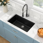 Sarlai 30'' x 19'' Granite Composite Single Bowl Undermount Black Workstation Kitchen Sink