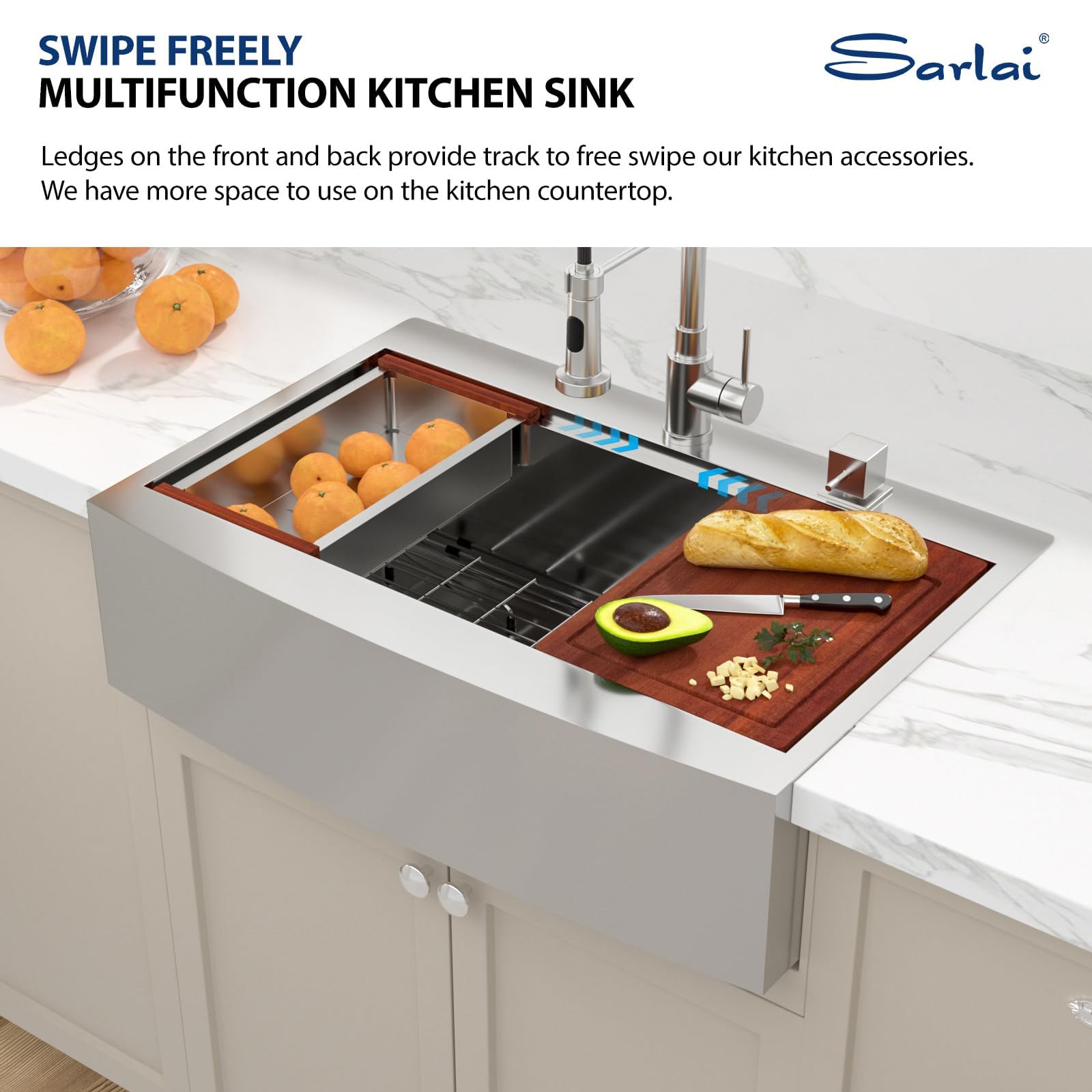 Sarlai 33 Drop In Farmhouse Kithchen Sink - 33 x 22 Inch Apron Front Ledge Workstation16 Gauge Stainless Steel Single Bowl Topmount Farm Sinks