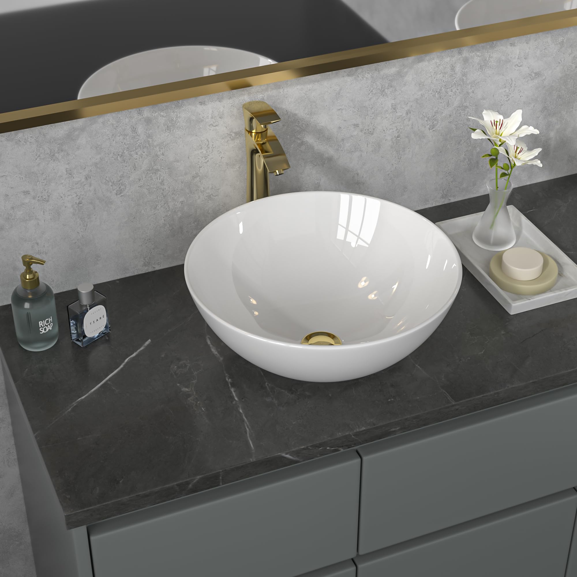 Sarlai 16'' x 16'' Modern White Ceramic Vessel Bathroom Sink Secondary image