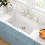 Sarlai 33in White Granite Composite Quartz Undermount Single Bowl Workstation Kitchen Sink