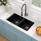 Sarlai 33'' Black Granite Composite Undermount Double Bowl Kitchen Sink with Accessories