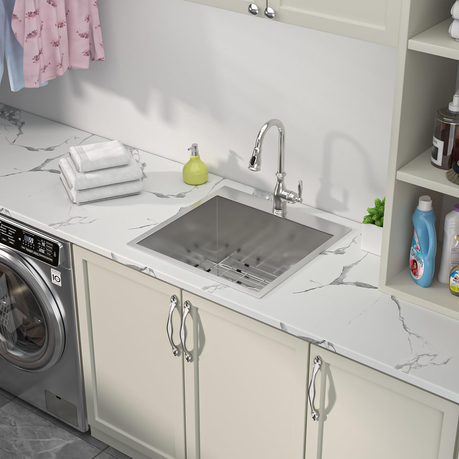 Sarlai 25'' x 22'' Stainless Steel Drop-In Double Hole Single Bowl Kitchen Sink Secondary image