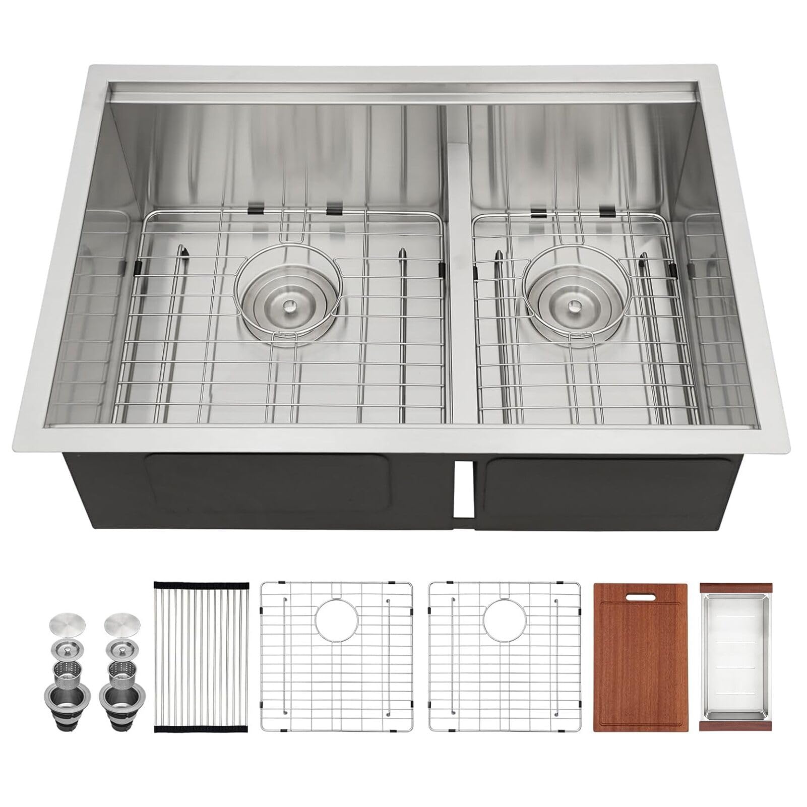 Sarlai Double Bowl Undermount Low Divide Stainless Steel Kitchen Sink