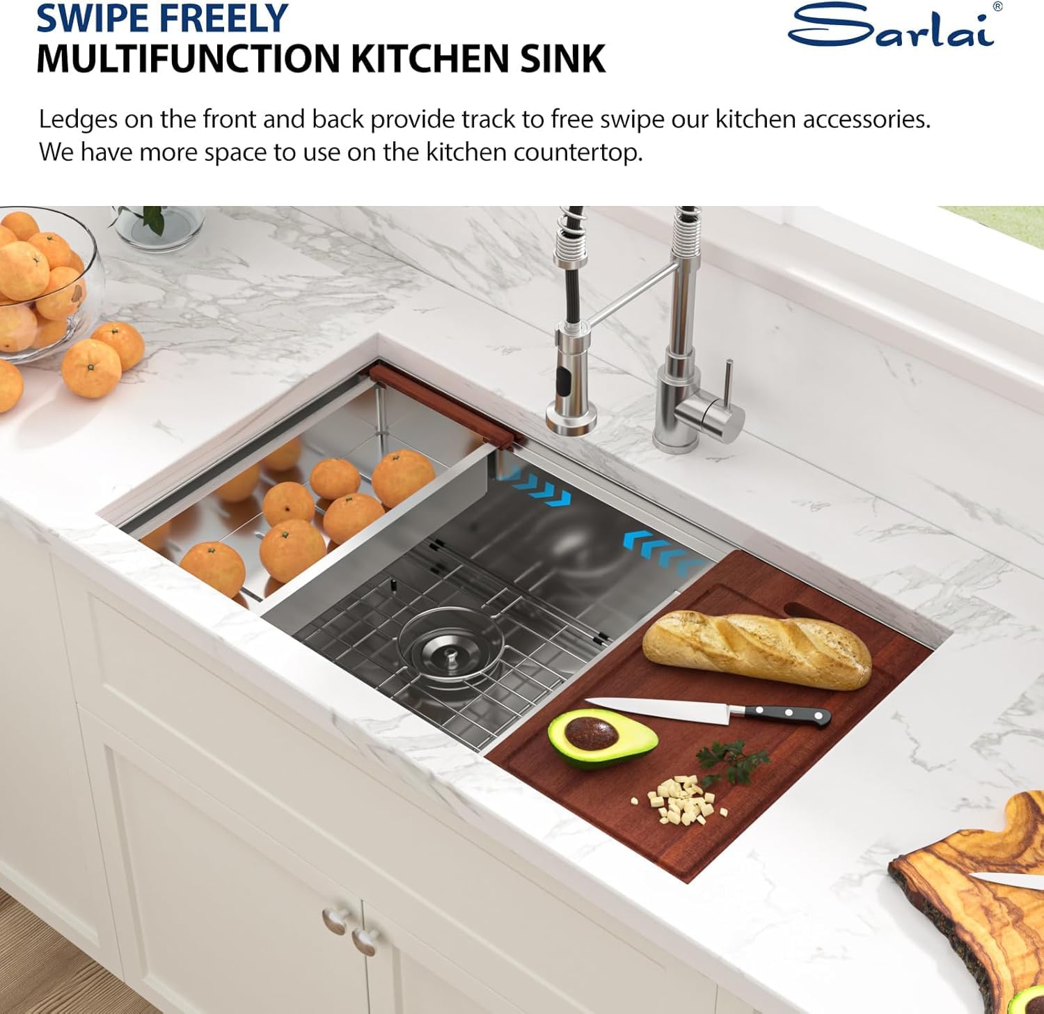 Sarlai 36in Undermount Double Bowl  60/40 Low Divide Workstation Stainless Steel Kitchen Sink