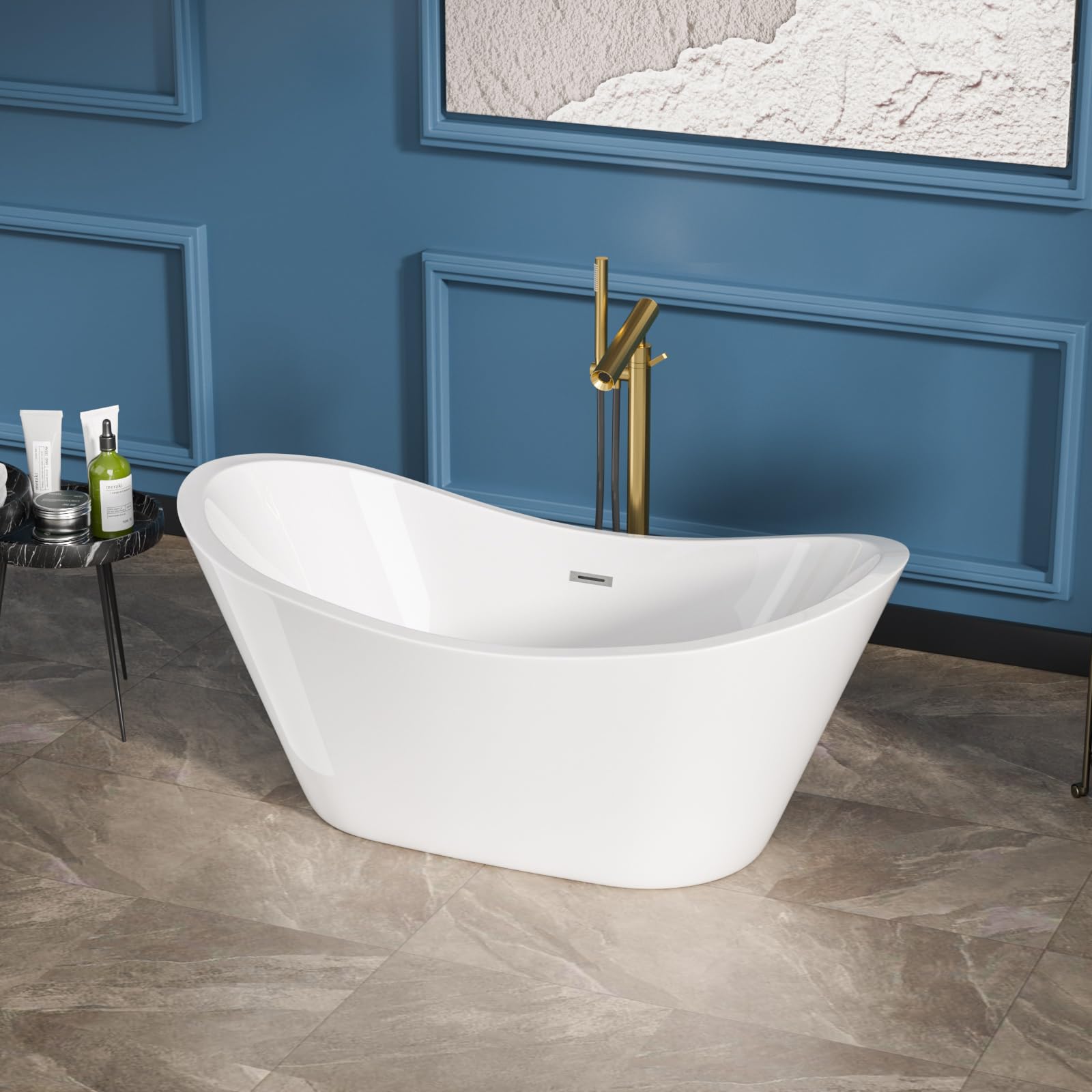 Sarlai Modern Dual-Back White Acrylic Freestanding Bathtub