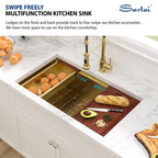 Sarlai 33''x19'' Gold Stainless Steel Undermount Kitchen Sink, 16 Gauge Deep Single Bowl Workstation Rectangular Basin