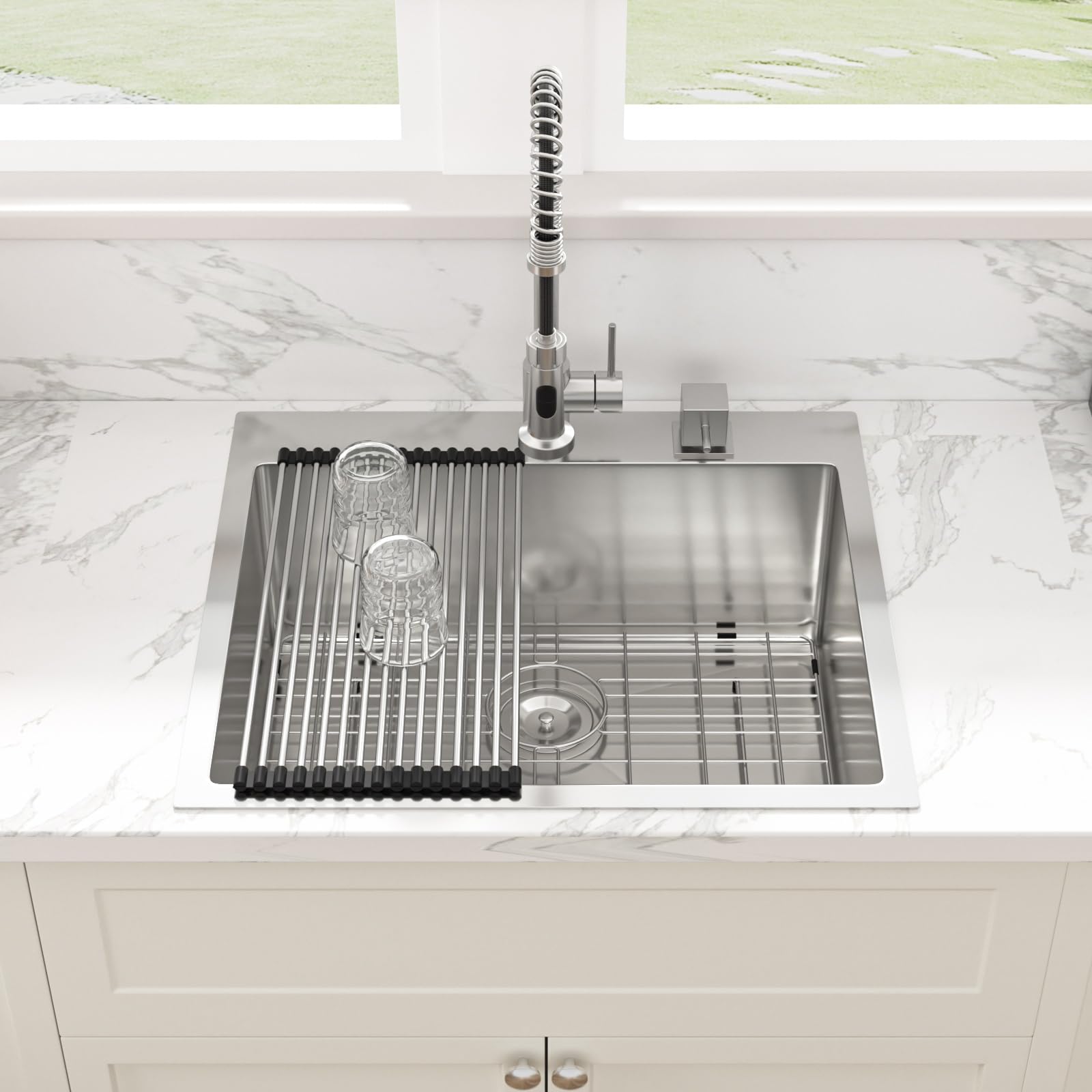 Sarlai 25'' x 22'' Stainless Steel Drop-In Double Hole Single Bowl Kitchen Sink