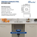Sarlai 15'' x 17'' Stainless Steel Single Bowl Undermount Workstation Bar Sink