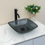 Sarlai 16''x16'' Grey Rectangular Tempered Glass Bathroom Vessel Sink, Countertop Basin with Pop-up Drain Combo