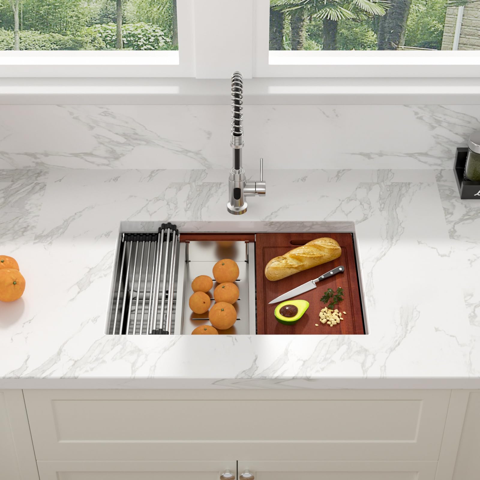 Sarlai 30 Kitchen Sink Stainless Steel - 30 Inch Kitchen Sink Undermount Ledge Workstation 16 Gauge Stainless Steel Single Bowl Rectangular Under Counter Kitchen Sink with Accessories
