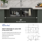 Sarlai 33''x19'' 50/50 Double Bowl Matte Black Granite Composite Kitchen Sink, Undermount Quartz Under Counter Basin with Complete Accessories
