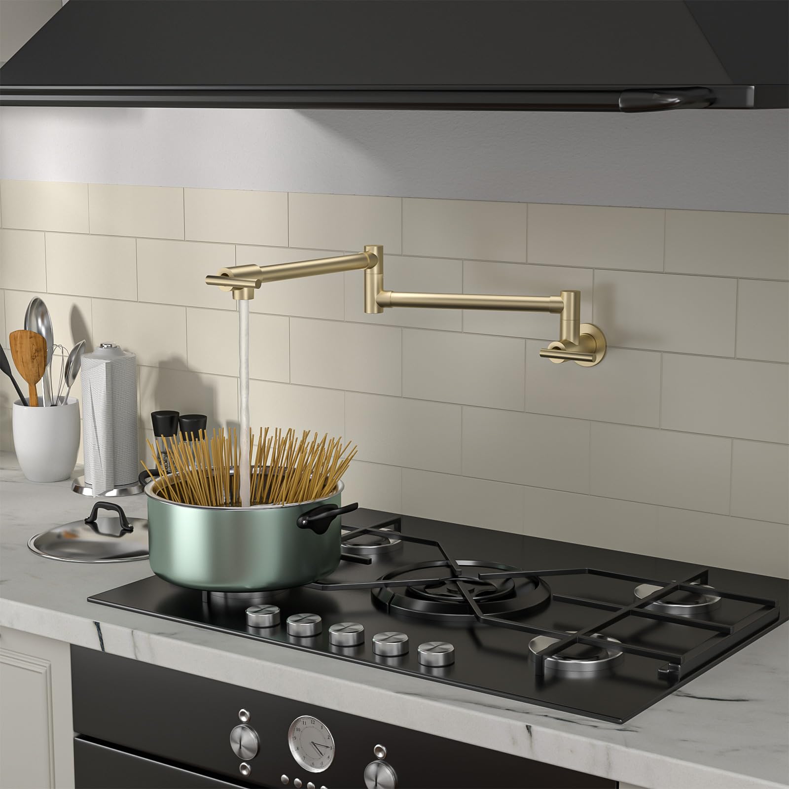 Sarlai Wall Mounted Folding Two Handle Pot Filler Gold Stainless Steel Kitchen Sink Faucet Main image