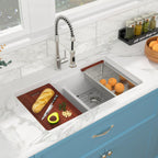 Sarlai 33''x19'' 50/50 Low Divide Double Bowl White Granite Composite Kitchen Sink, Undermount Ledge Workstation Quartz Classic Under Counter Basin