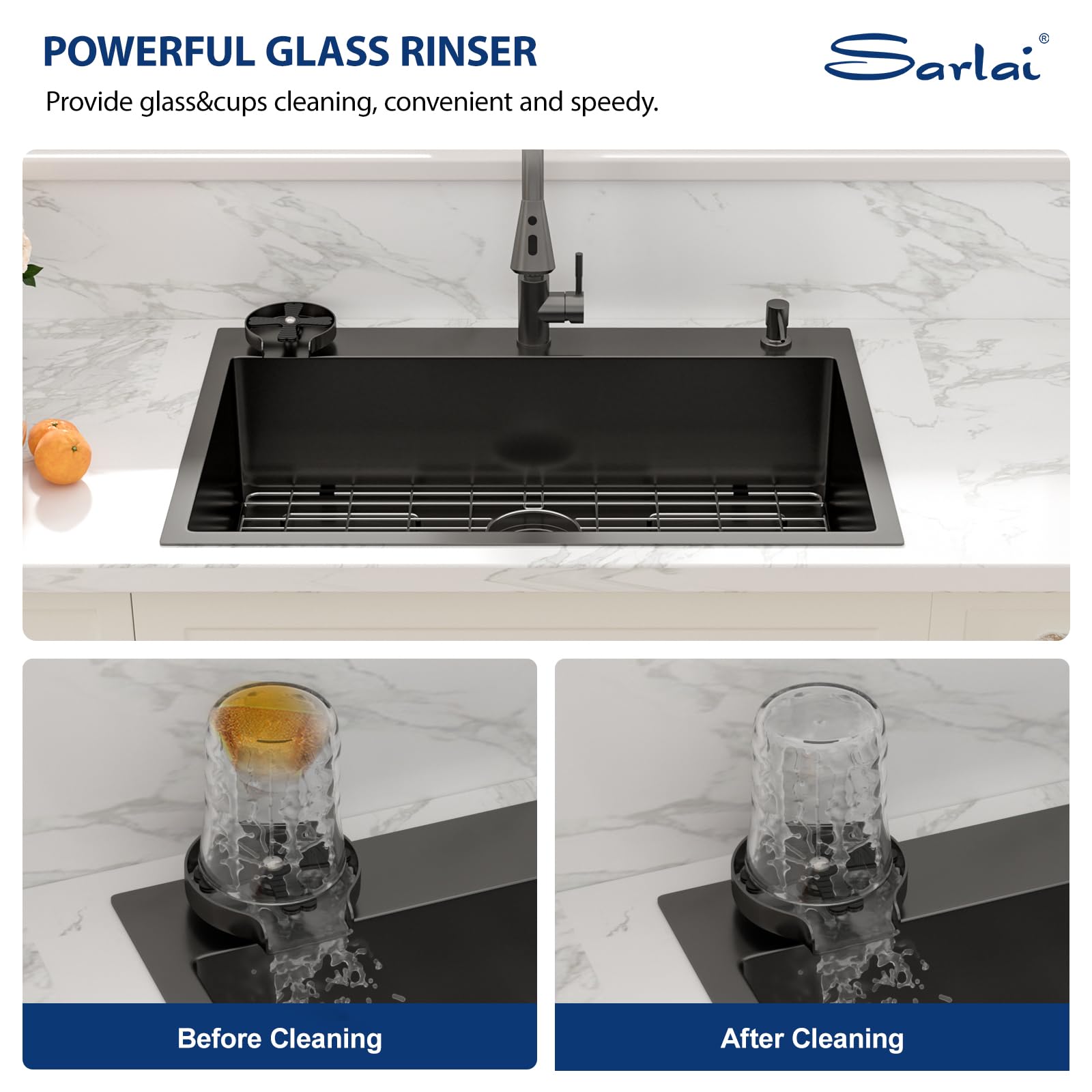 Sarlai 33''x22'' Gunmetal Black Drop-In Kitchen Sink, 16 Gauge Stainless Steel Topmount Single Bowl with Matching Kitchen Faucet