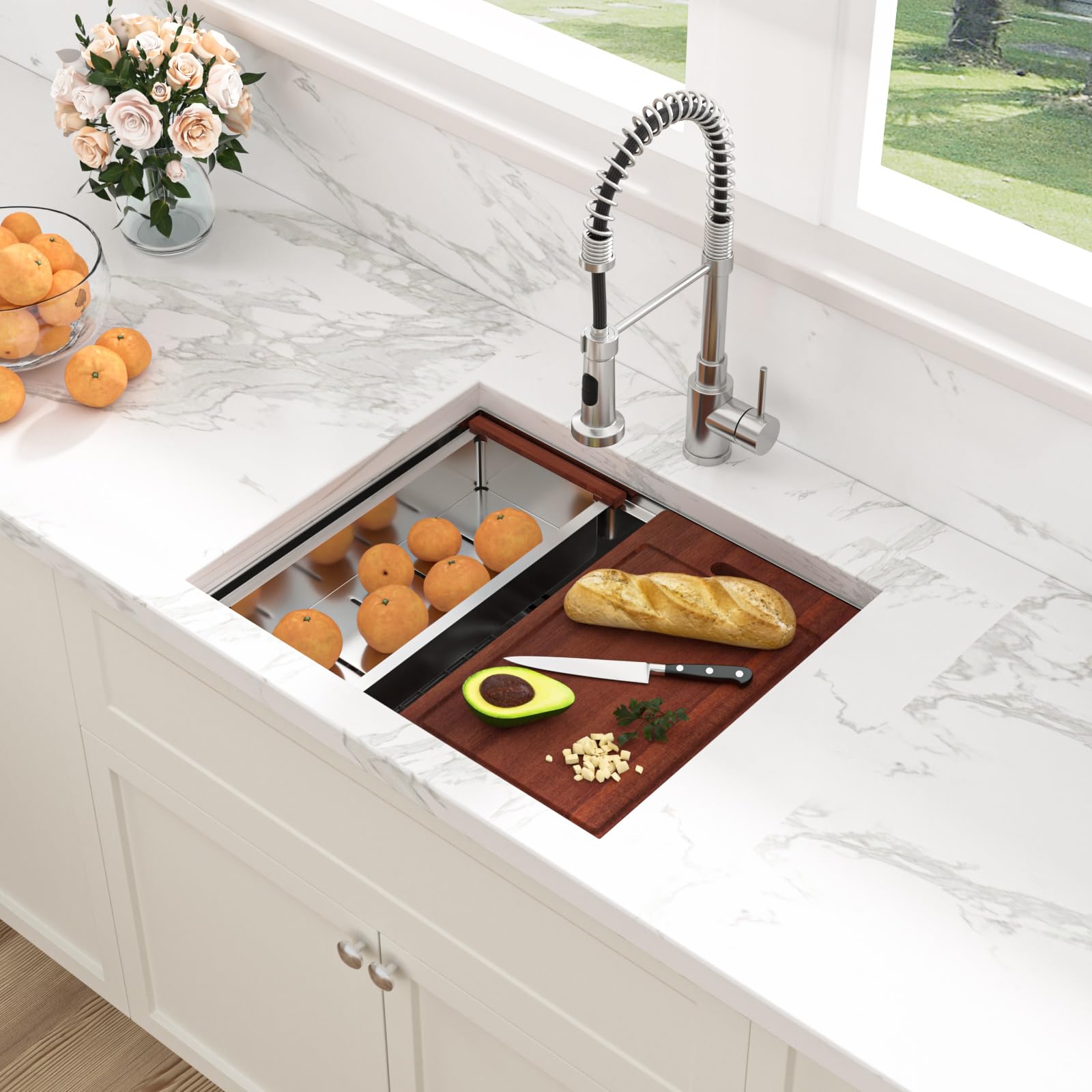 Sarlai 23'' Undermount Single Bowl Stainless Steel Workstation Kitchen Sink